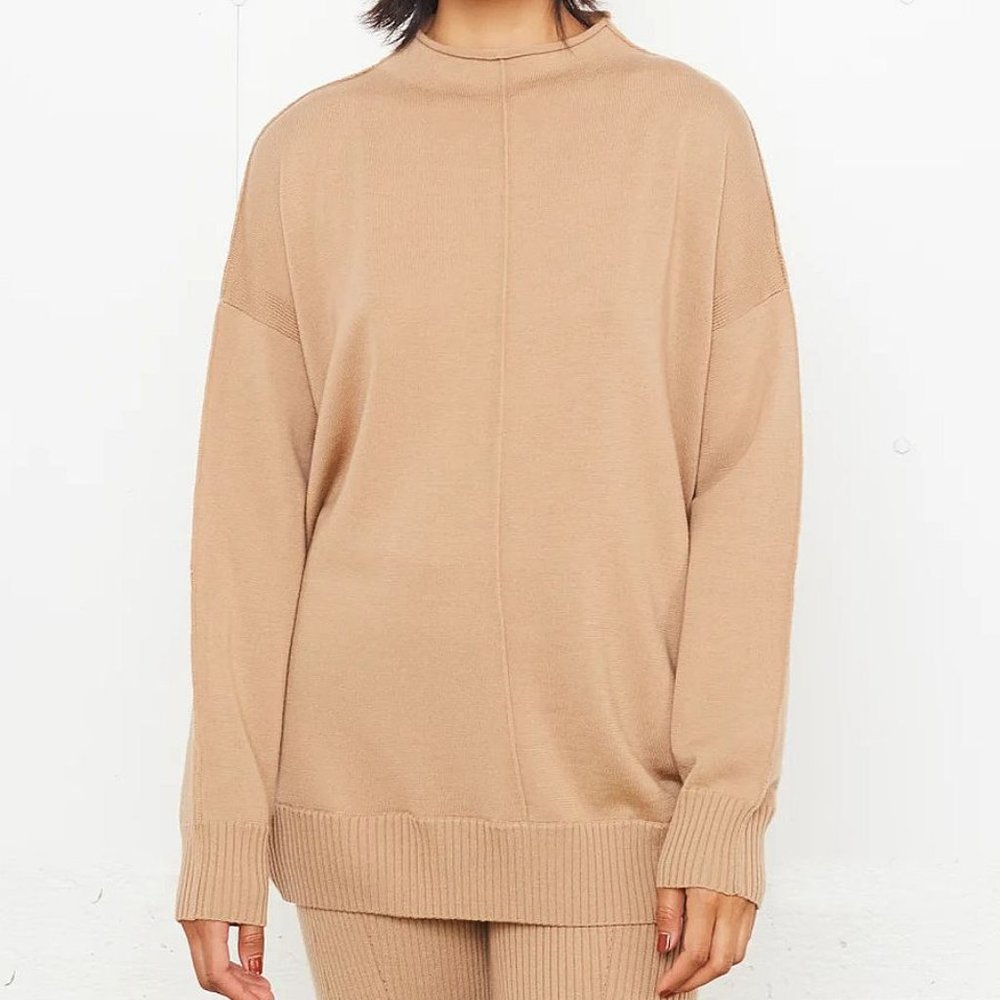 Ribbed Mockneck Sweater - Camel, Size Medium